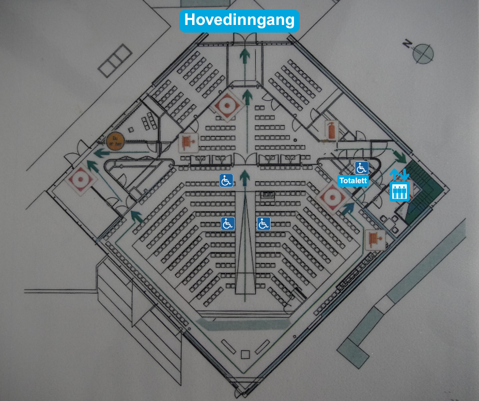 Bildet viser et oversiktskart over kirkens overetasje